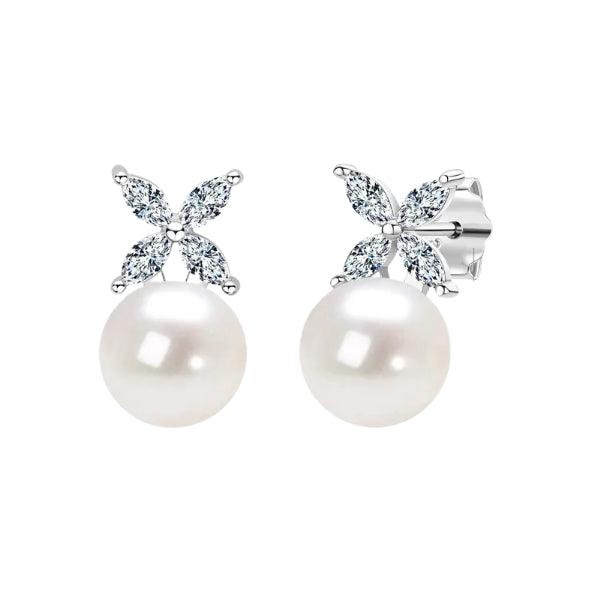 Fashionable freshwater pearl earrings s925 pure silver round strong light bulb earrings